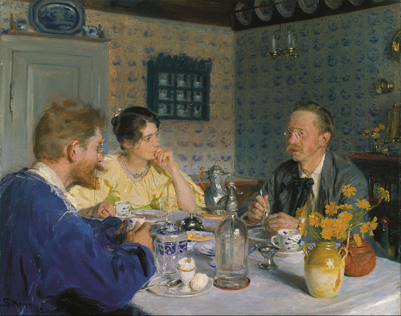 A luncheon The artist his wife and the writer Otto Benzon 1893 by Peder Severin Kroyer (1851-1909) Den Hirschsprungske Samling